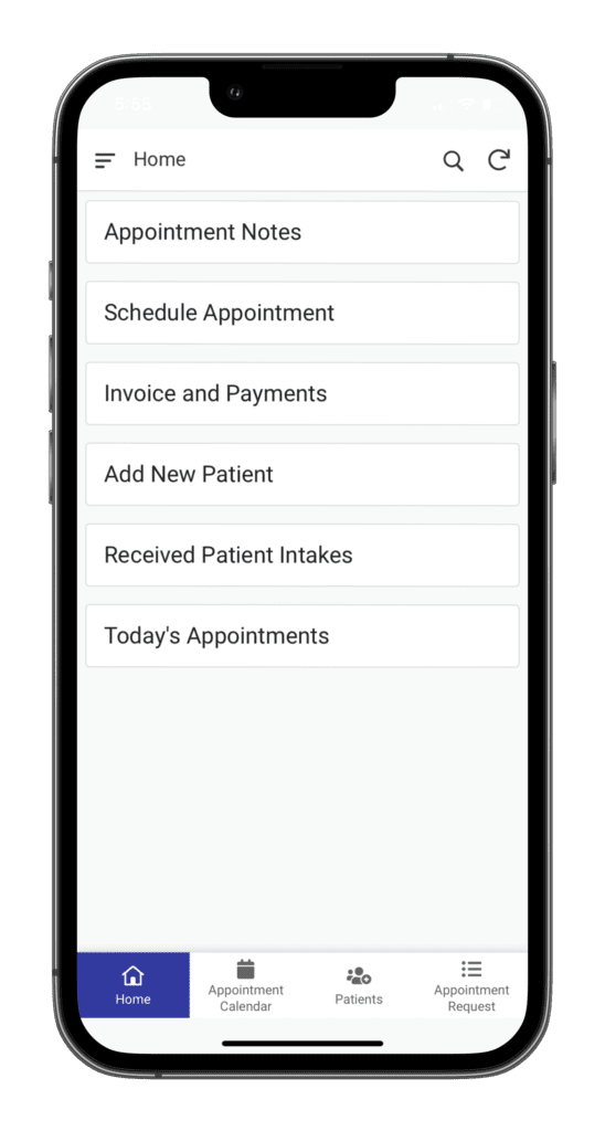 ChiroApp in a light setting with accented footer choice of blue.